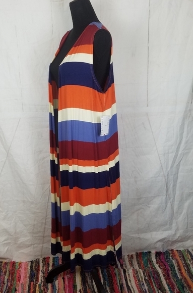 Lularoe striped Joy long open front long cardigan vest - Picture 3 of 9